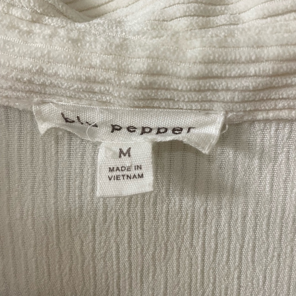 Cream Ribbed Button Up Shirt Medium - Picture 4 of 6